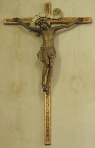 Crucifix set next to the pulpit